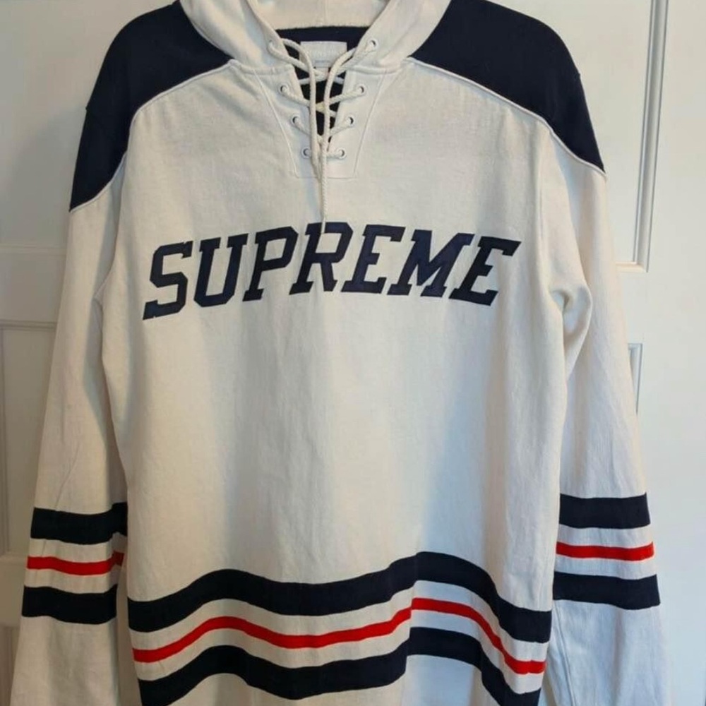 Supreme White and Navy Hoodie